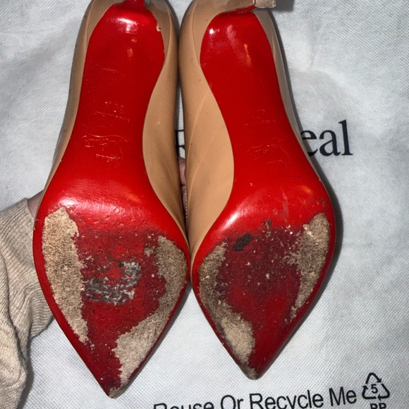 Christian Louboutin Beige Patent Leather Pointed Toe Pumps - Picture 7 of 11